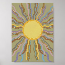 Póster Artistic Retro Sunburst Minimalist Wavy Ray Poster