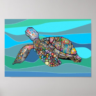 Póster Artistic Sea Turtle 12 x 8 Poster