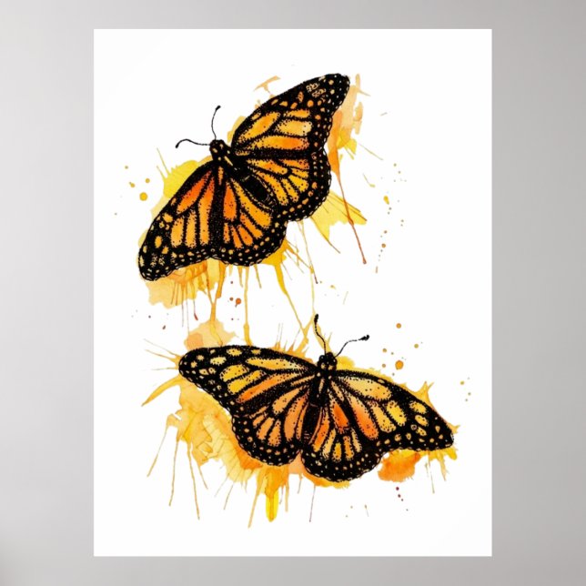 Póster Artistic Watercolor Monarch Butterfly Nature Art (Frente)