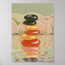 Póster Artistic Zen Stone Stack Polished Pebbles 