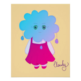 Póster Artístico Azul Nuvem Cloudy Expressão Anímica