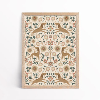 Póster Arts and Crafts Folk Art Dog Floral Art