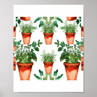 Póster Arts & Crafts Kitchen Herbs Pattern