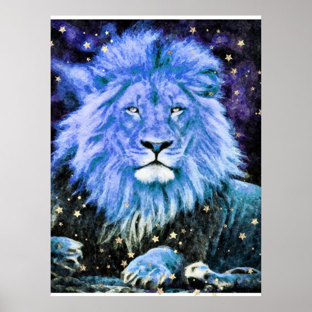 Póster *~* Artsy AP23 LION azul celeste artístico (Frente)