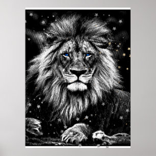Póster *~* Artsy AP23 LION de PLATA celeste artística