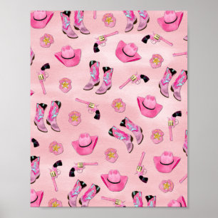 Póster Artsy Cute Girone Pink Verde azulado Cowgirl Water