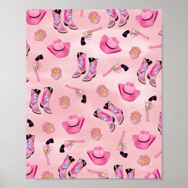 Póster Artsy Cute Girone Pink Verde azulado Cowgirl Water (Frente)
