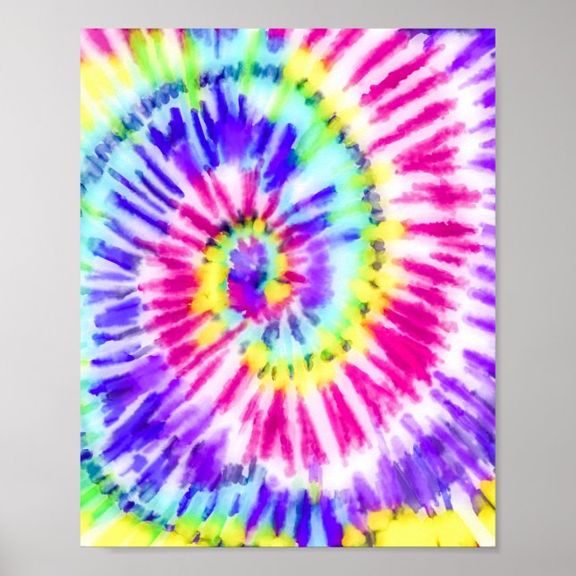 Póster Artsy Neon Rainbow Tie Dye Watercolor Pattern (Frente)