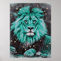 *~* Artsy Resumen de negrita LION celeste VERDE AZ