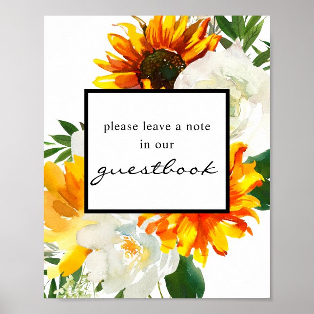 Póster Artsy Sunflower Floral Guestbook Poster de Rótulo (Frente)