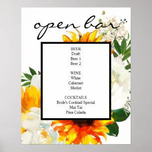 Póster Artsy Sunflower White Floral Bar Sign Poster