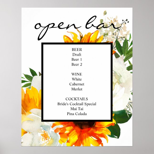 Póster Artsy Sunflower White Floral Bar Sign Poster (Frente)