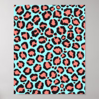 Artsy Trendy Coral Mint Verde azulada Leopardo imp