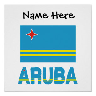 Póster Aruba Bandera Arubana Personalización Negra