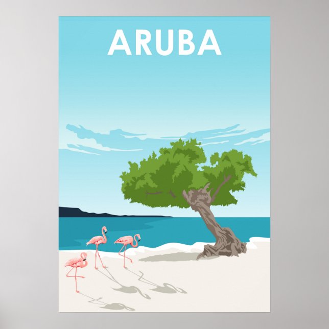 Póster Aruba Vintage Ilustracion de viaje retro mínimo (Frente)