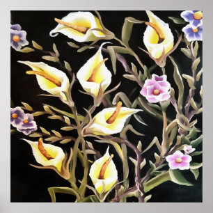Póster Arum Lily Artistic Floral Design On Black