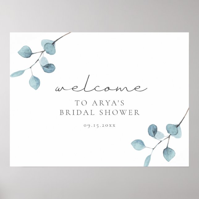 Póster ARYA Eucalyptus Greenery Bridal Shower Bienvenida  (Frente)