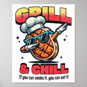 Póster Asador Y Chill Funny Bbq Dab Cocina A La Parrilla