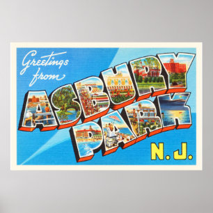 Póster Asbury Park New Jersey NJ Viaje con tarjeta postal
