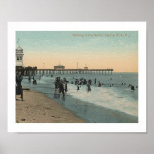 Póster Asbury Park NJ, bañándose en la cosecha Surf 1912