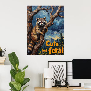 Póster Ascenso sombreado: Raccoon en el árbol del crepúsc
