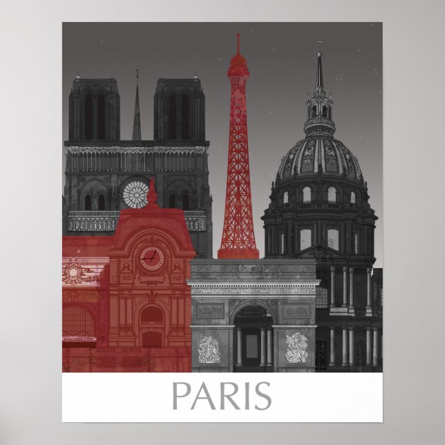 Póster Ascensos de París por noche - Rojo (Frente)