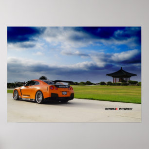 Póster "Asciende" Nissan GT-R R35 que estalla a través