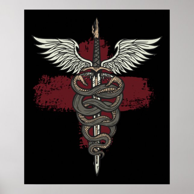 Póster Asclepius Medicina Griega de la Mitología Dios Rod (Frente)