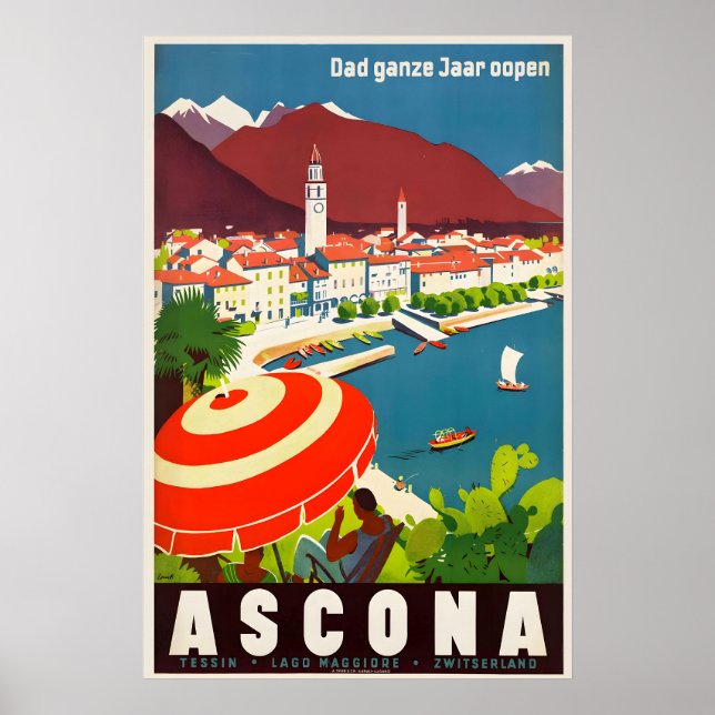 Póster Ascona Lake Maggiore Switzerland Vintage Travel (Frente)