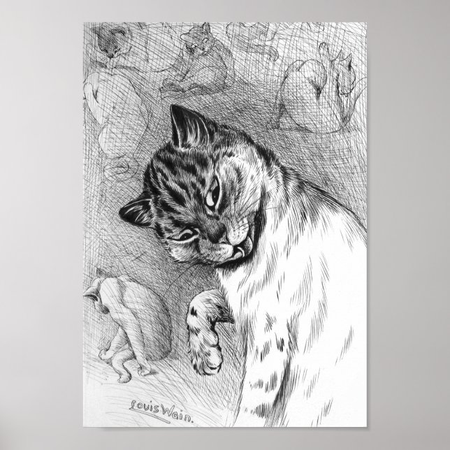 Póster Aseo de gatos, Louis Wain (Frente)