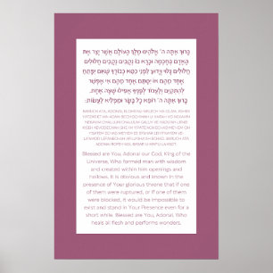 Póster Asher Yatzar Hebrew Bendeciendo al Rosa Polvorient