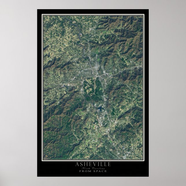 Póster Asheville, Carolina del Norte, del mapa de satélit (Frente)
