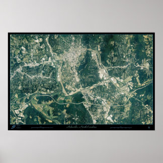Póster Asheville, Carolina del Norte, desde satélites esp