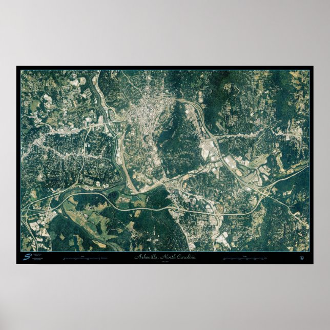 Póster Asheville, Carolina del Norte, desde satélites esp (Frente)