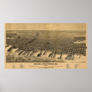 Póster Ashland 1890, WI Birds View Panoramic Map