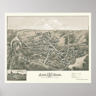 Póster Ashland, mapa panorámico de las MAMÁES - 1878
