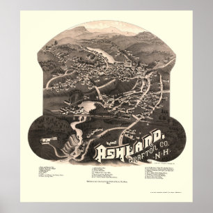 Póster Ashland, Mapa Panorámico NH - 1886