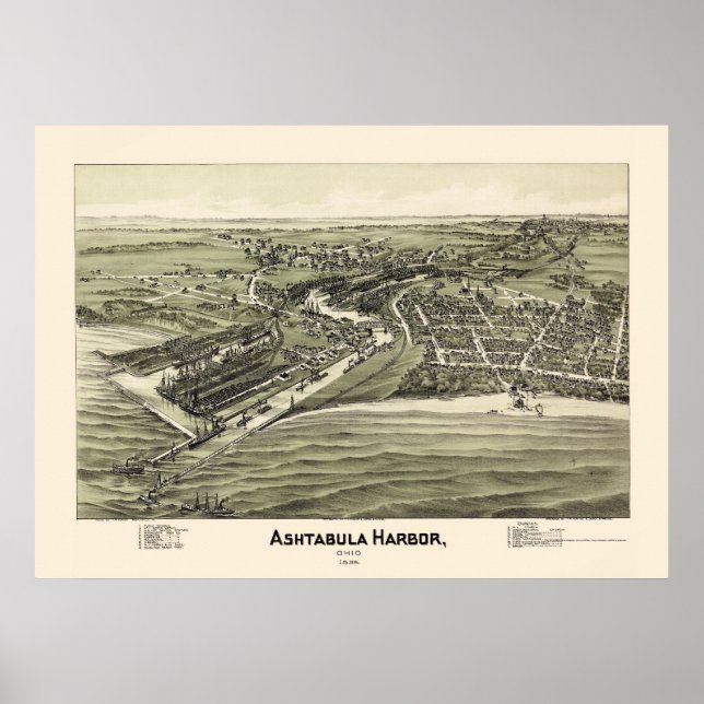 Póster Ashtabula Harbor, OH Panoramic Map - 1896 (Frente)