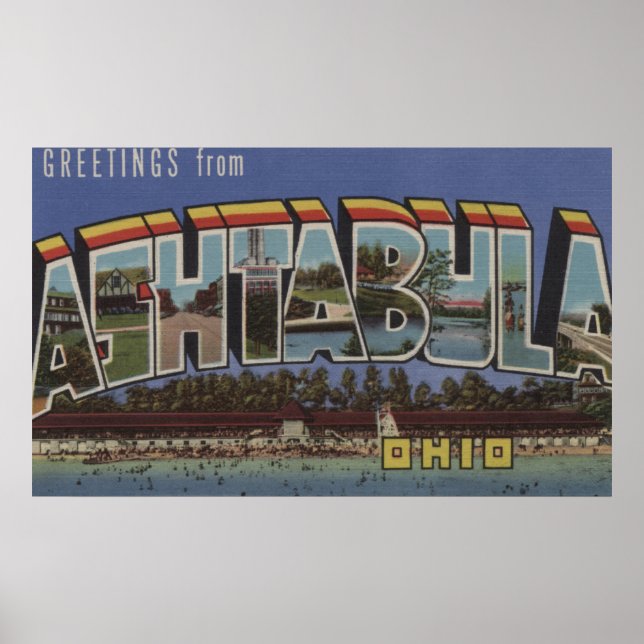 Póster Ashtabula, Ohio - Escenas de letras grandes (Frente)