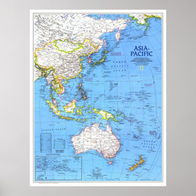 Póster " Asia: 1989 - Mapa detallado del PACÍFICO ... (Frente)