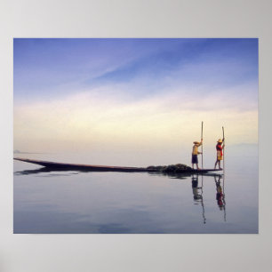 Póster Asia, Burma, (Myanmar) Fishing boat reflected on
