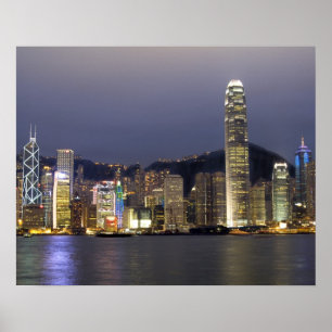 Póster Asia, China, Hong Kong, horizonte urbano y 2