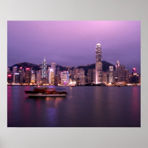 Póster Asia, China, Hong Kong, paisaje urbano de la ciuda