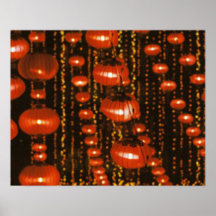 Póster Asia, China, Pekín. Faroles rojos chinos,