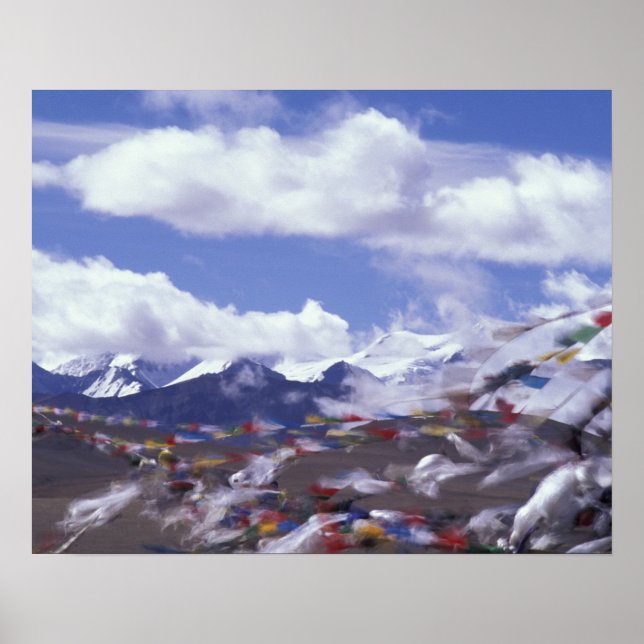 Póster Asia, China, Tíbet, Paso Tangla. Banderas de oraci (Frente)
