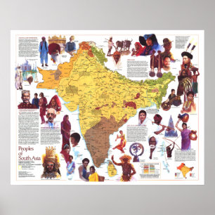 Póster " Asia del Sur: Mapa de pueblos y cultura de 1984