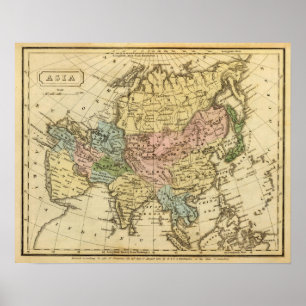 Póster Asia Hand Colored Atlas Map