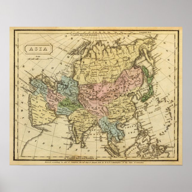 Póster Asia Hand Colored Atlas Map (Frente)