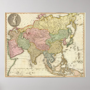 Póster Asia Hand Colored Map