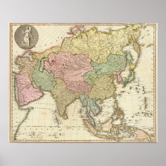 Póster Asia Hand Colored Map (Frente)